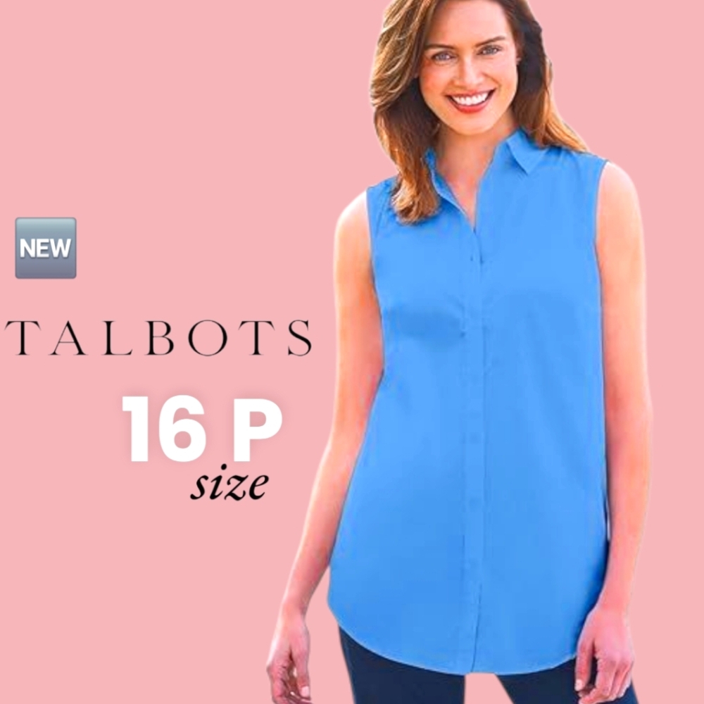 🆕️ NEW TALBOTS Women's Lightweight Wrinkle Resistant Cotton Collar Tank Top 16P